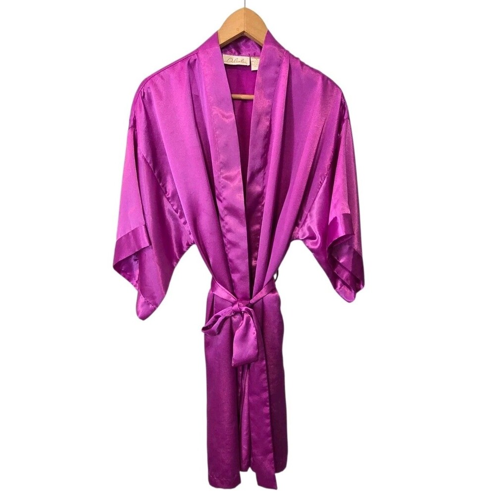 Vintage Delicates Purple Satin Robe Boudoir Romantic Size Small